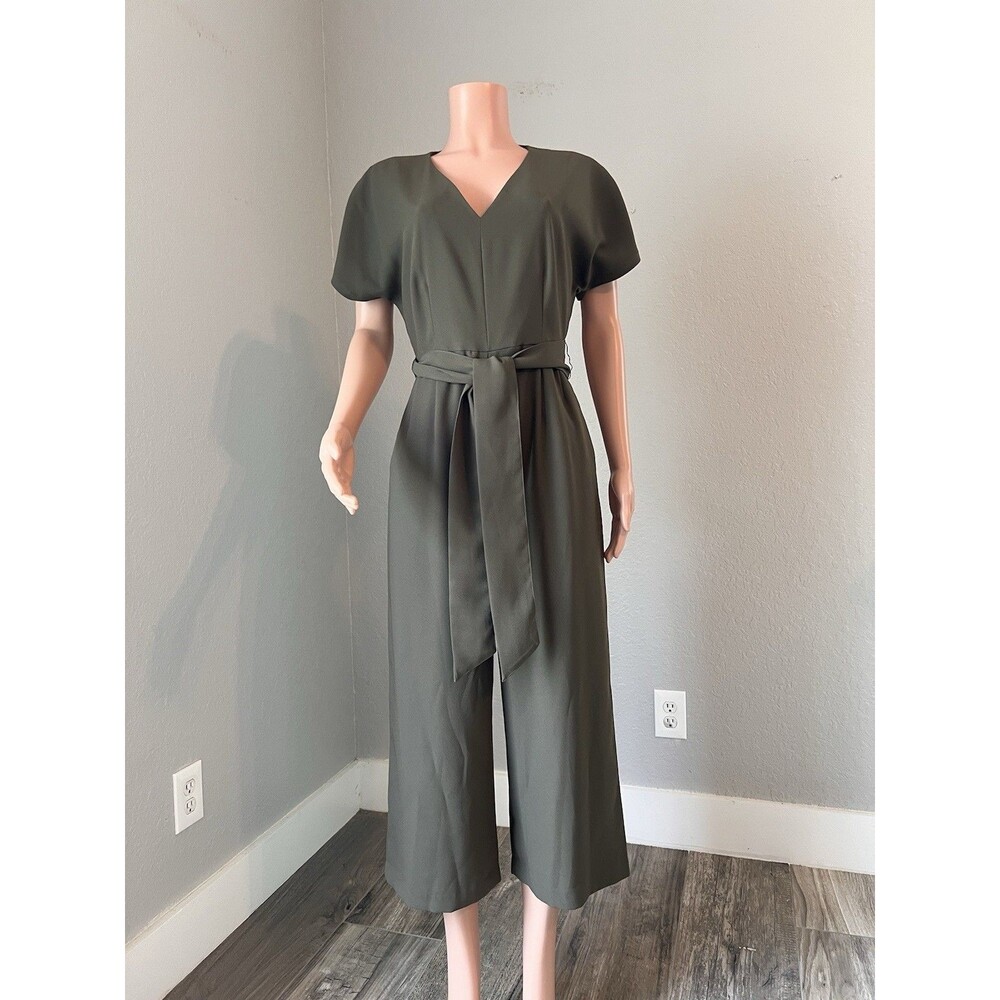 Boden Romilly Cropped Jumpsuit w pockets VNeck Wide Leg Size 6R Olive Green #120